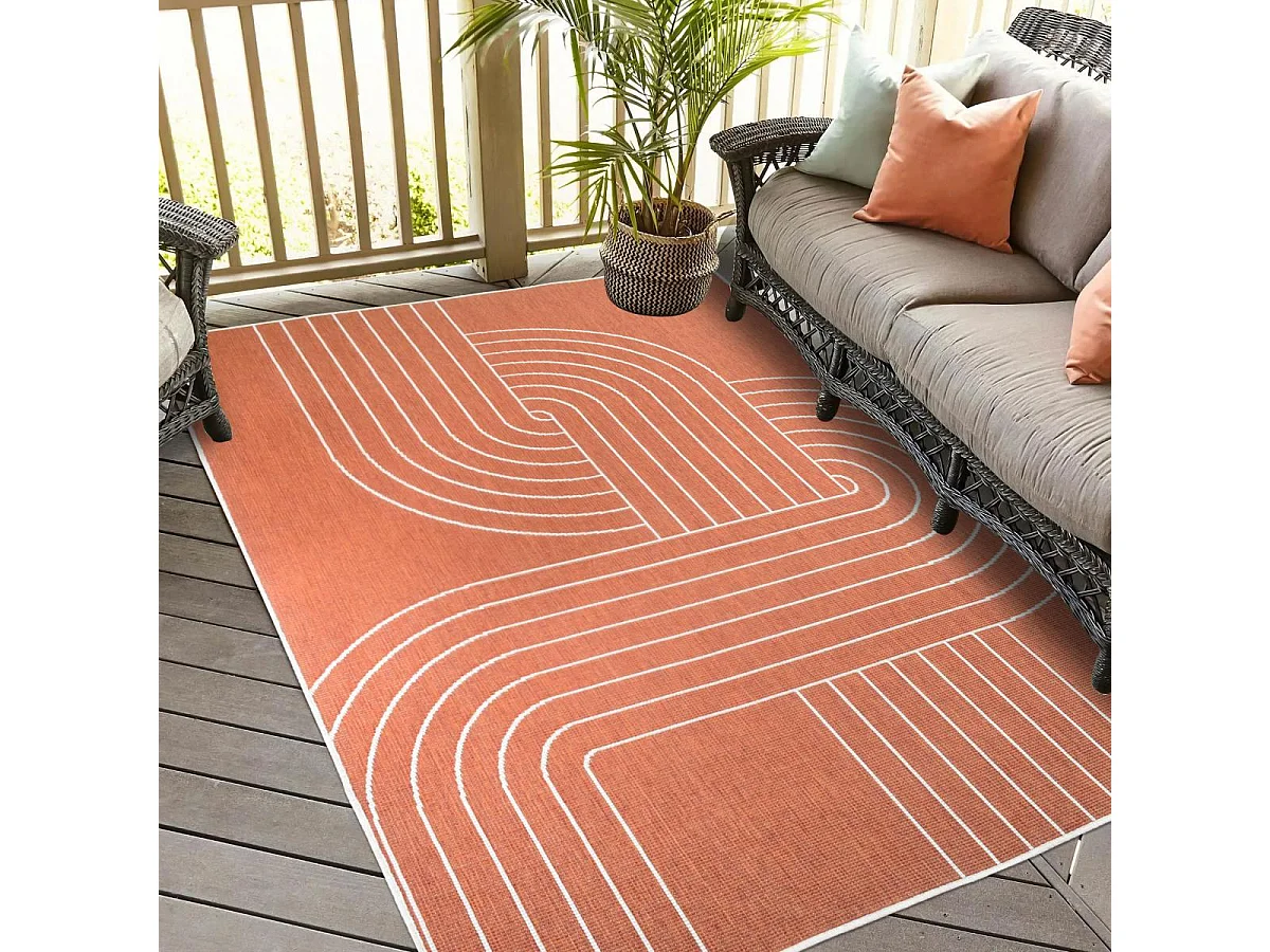 Tapis extérieur, kilim reversible 200x290 LYN2 T REVERSIBLE terracota et crème