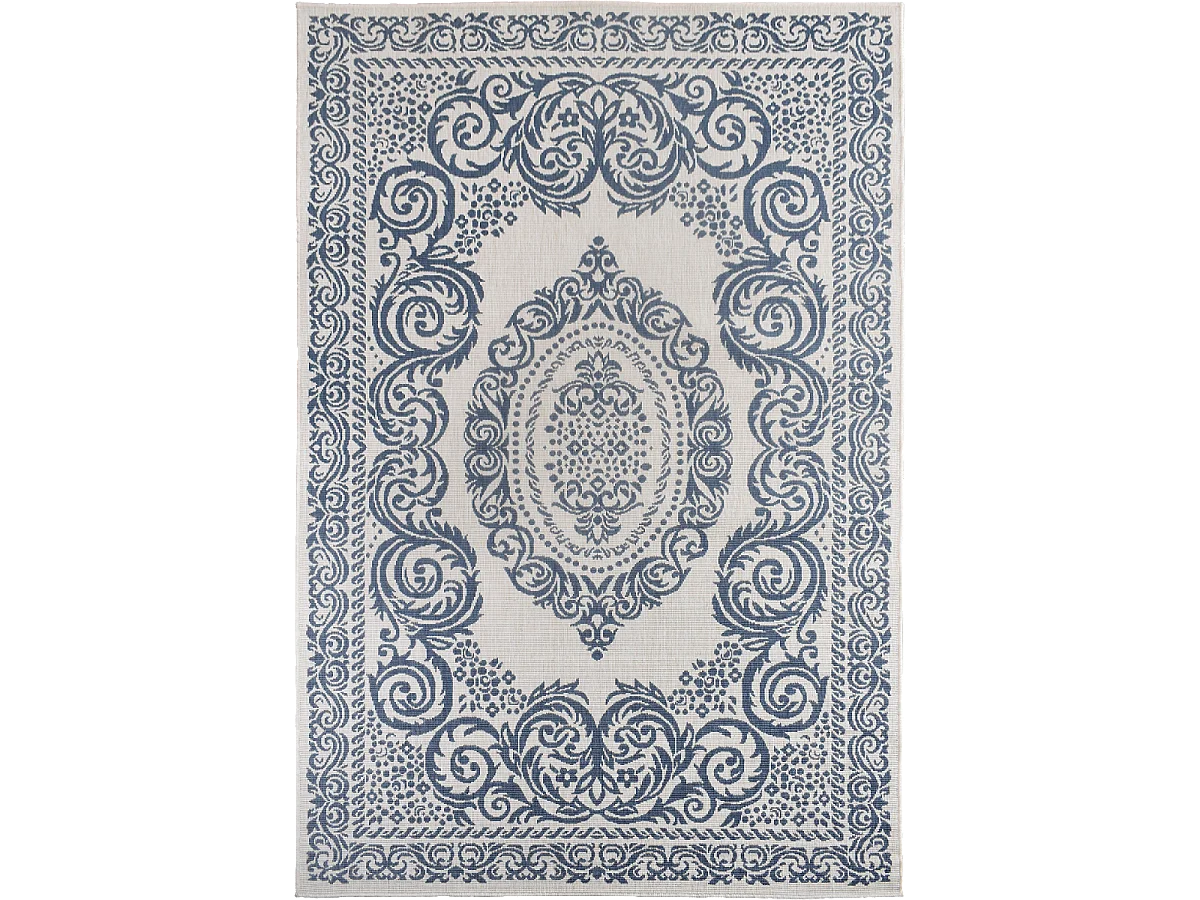 Tapis extérieur, kilim reversible 160x230 AR REVERSIBLEbleu et blanc