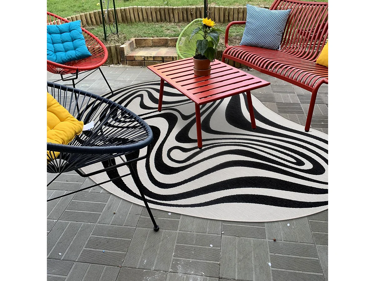 Tapis rond d'extérieur, kilim reversible 120x170 AL REVERSIBLE noir et blanc