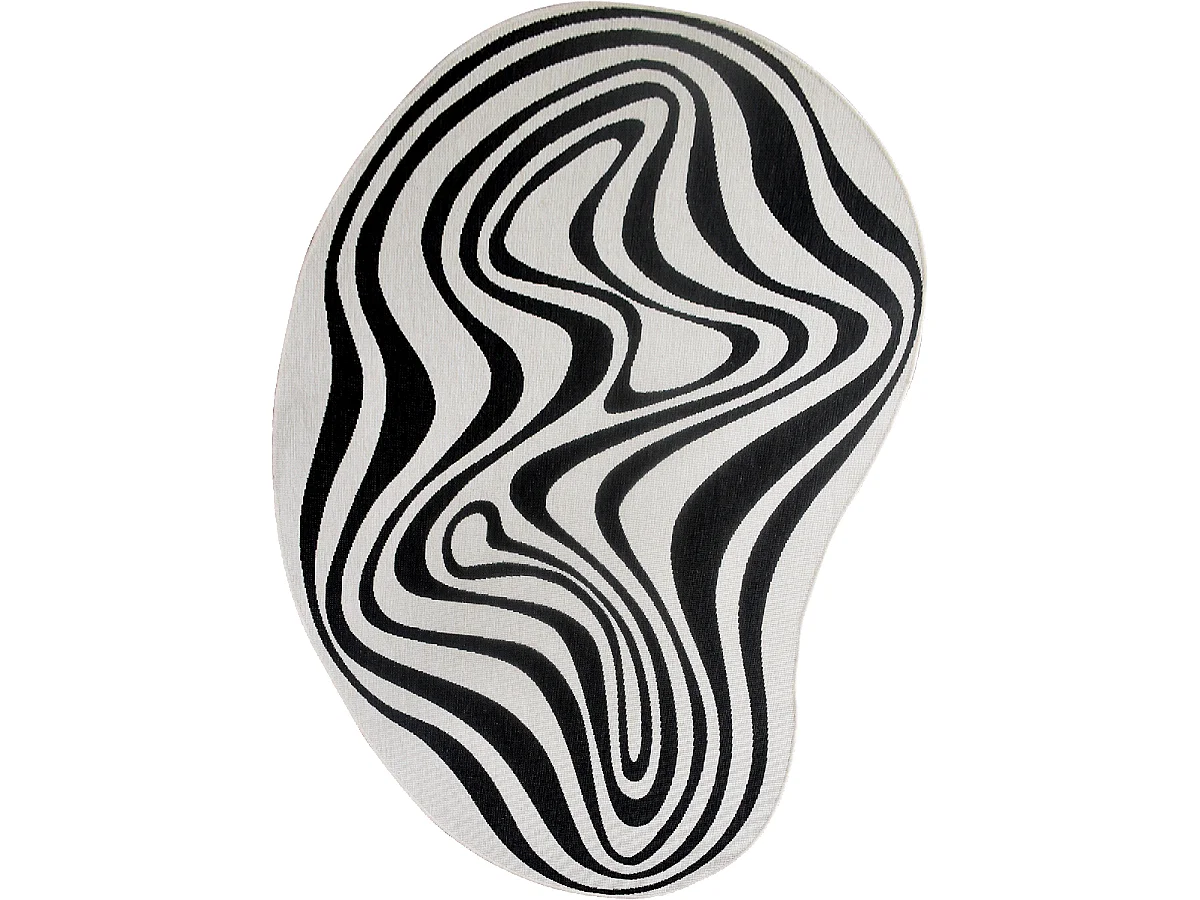 Tapis rond d'extérieur, kilim reversible 120x170 AL REVERSIBLE noir et blanc