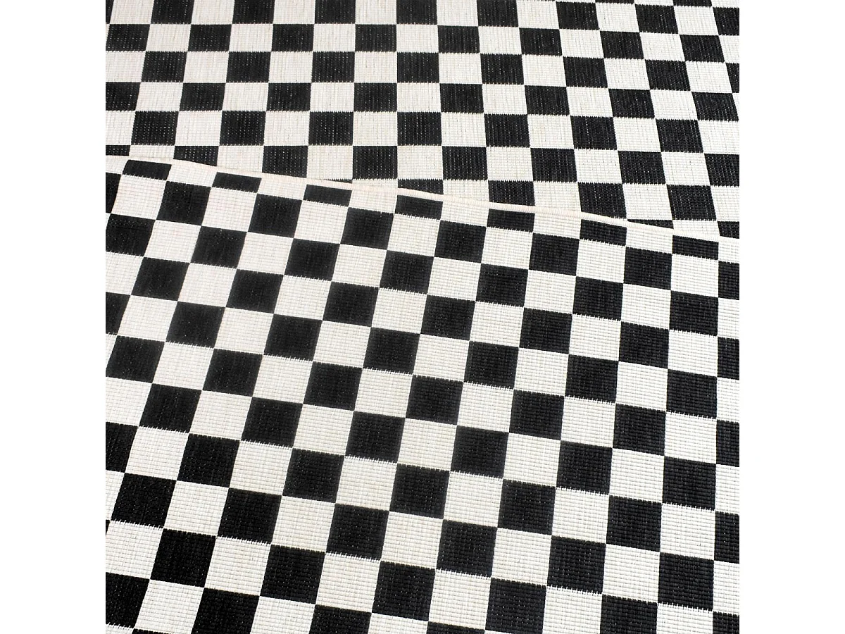 Tapis extérieur, kilim reversible 160x230 motif damier LYN2 X REVERSIBLE noir et blanc
