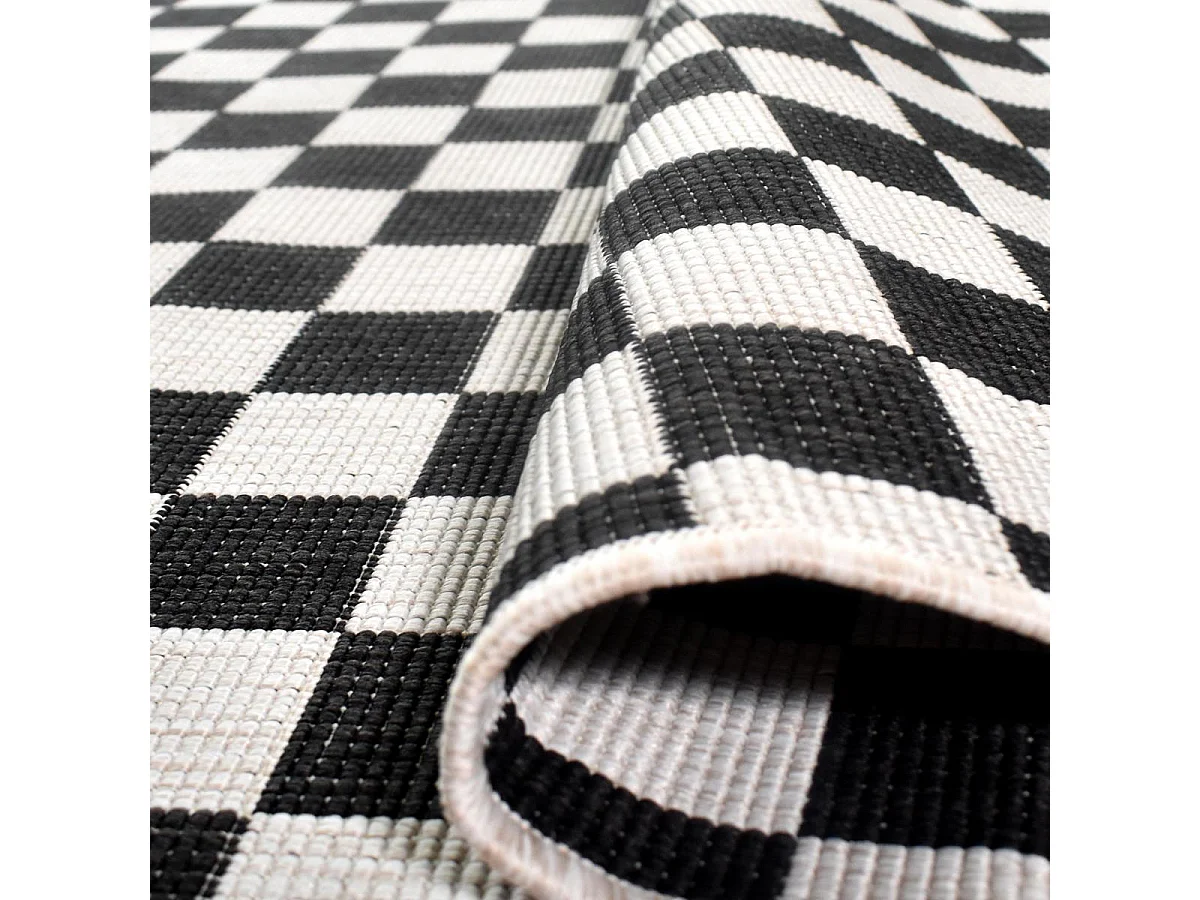 Tapis extérieur, kilim reversible 160x230 motif damier LYN2 X REVERSIBLE noir et blanc