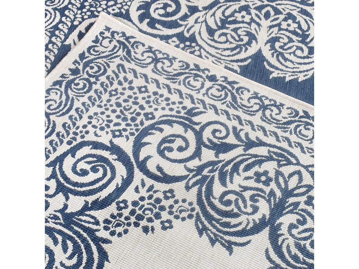 Tapis extérieur, kilim reversible 120x170 LYN2 O REVERSIBLE bleu et blanc