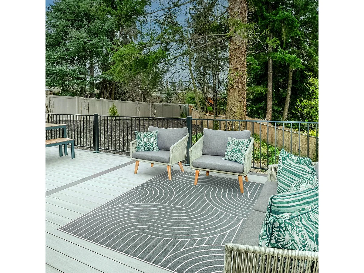 Tapis extérieur, kilim reversible 200x290 LYN2 U REVERSIBLE vert et crème