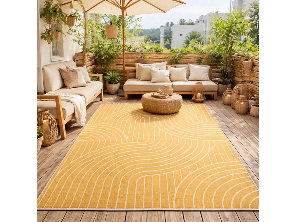 Tapis extérieur, kilim reversible 160x230 LYN2 U REVERSIBLE jaune et crème