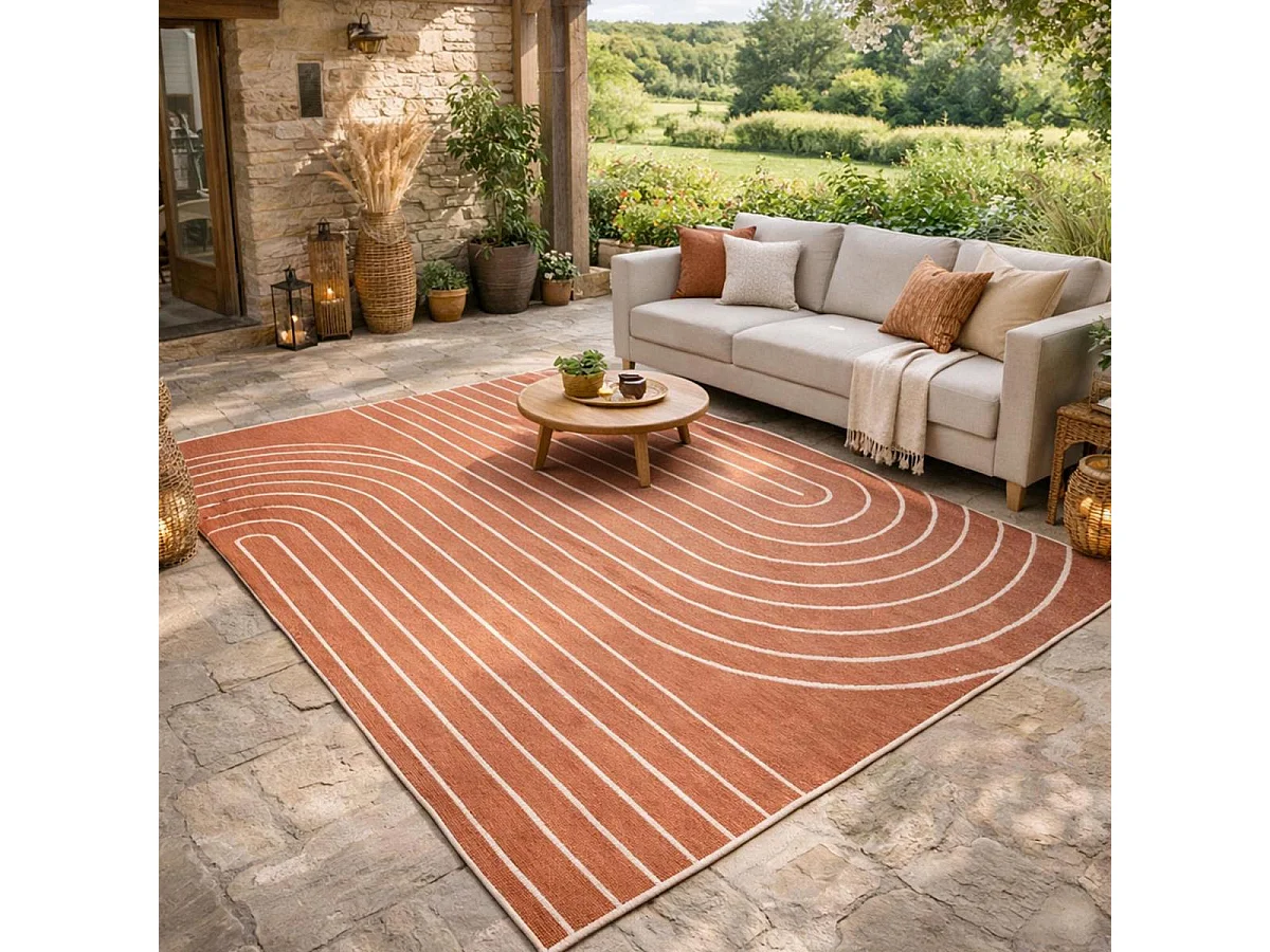 Tappeto da esterno, kilim reversibile 240x340 EX1 COUB Terracotta e crema