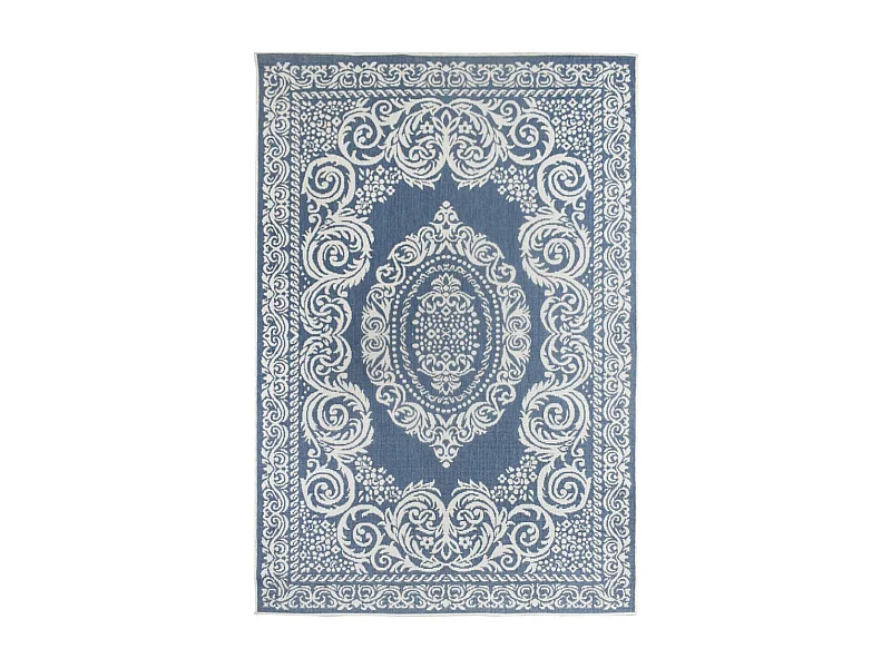 Tapis extérieur, kilim reversible 200x290 LYN2 O REVERSIBLE bleu et blanc