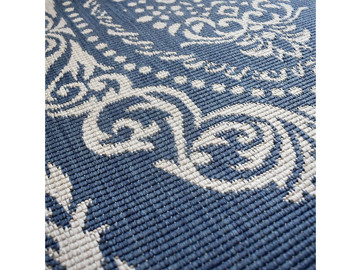 Tappeto da esterno, kilim reversibile 200x290 EX1 BORI blu e bianco