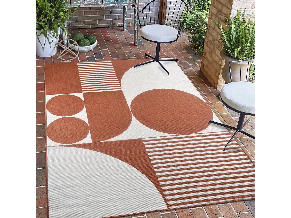 Tappeto da esterno, kilim reversibile 120x170 EX1 SIXTOS Terracotta e crema