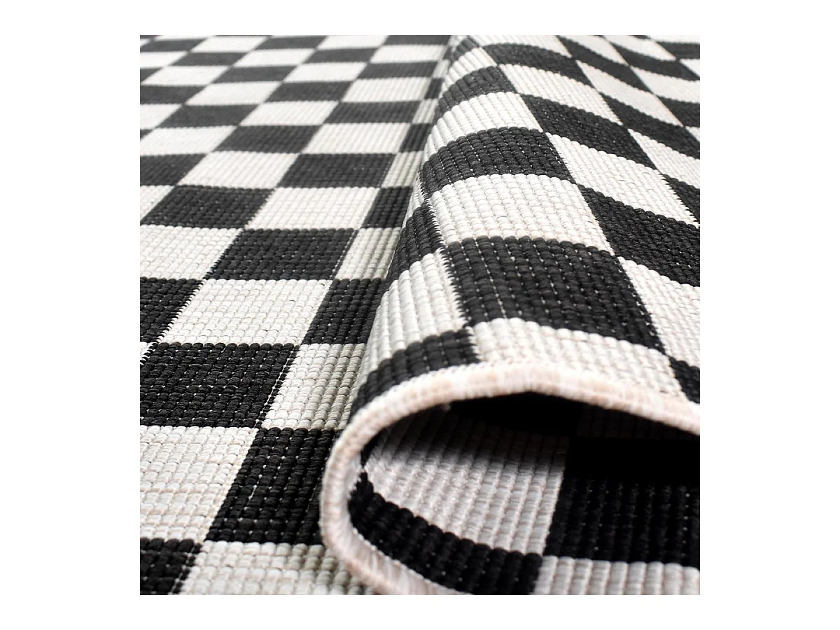 Tapis extérieur, kilim reversible 200x290 motif damier A REVERSIBLE noir et blanc
