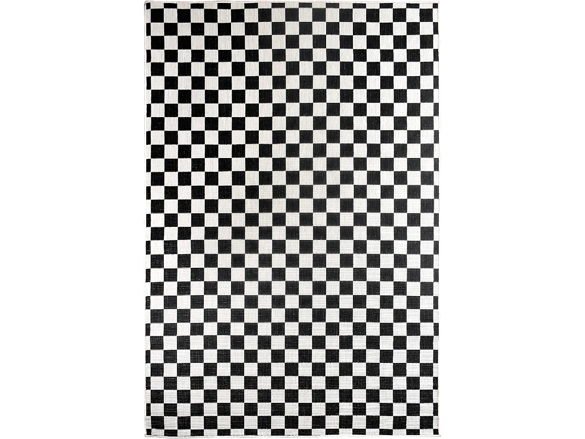Tapis extérieur, kilim reversible 200x290 motif damier A REVERSIBLE noir et blanc