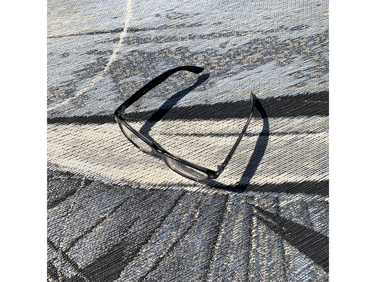 Tapis extérieur 123x180 tissé kilim gris et beige BACAO