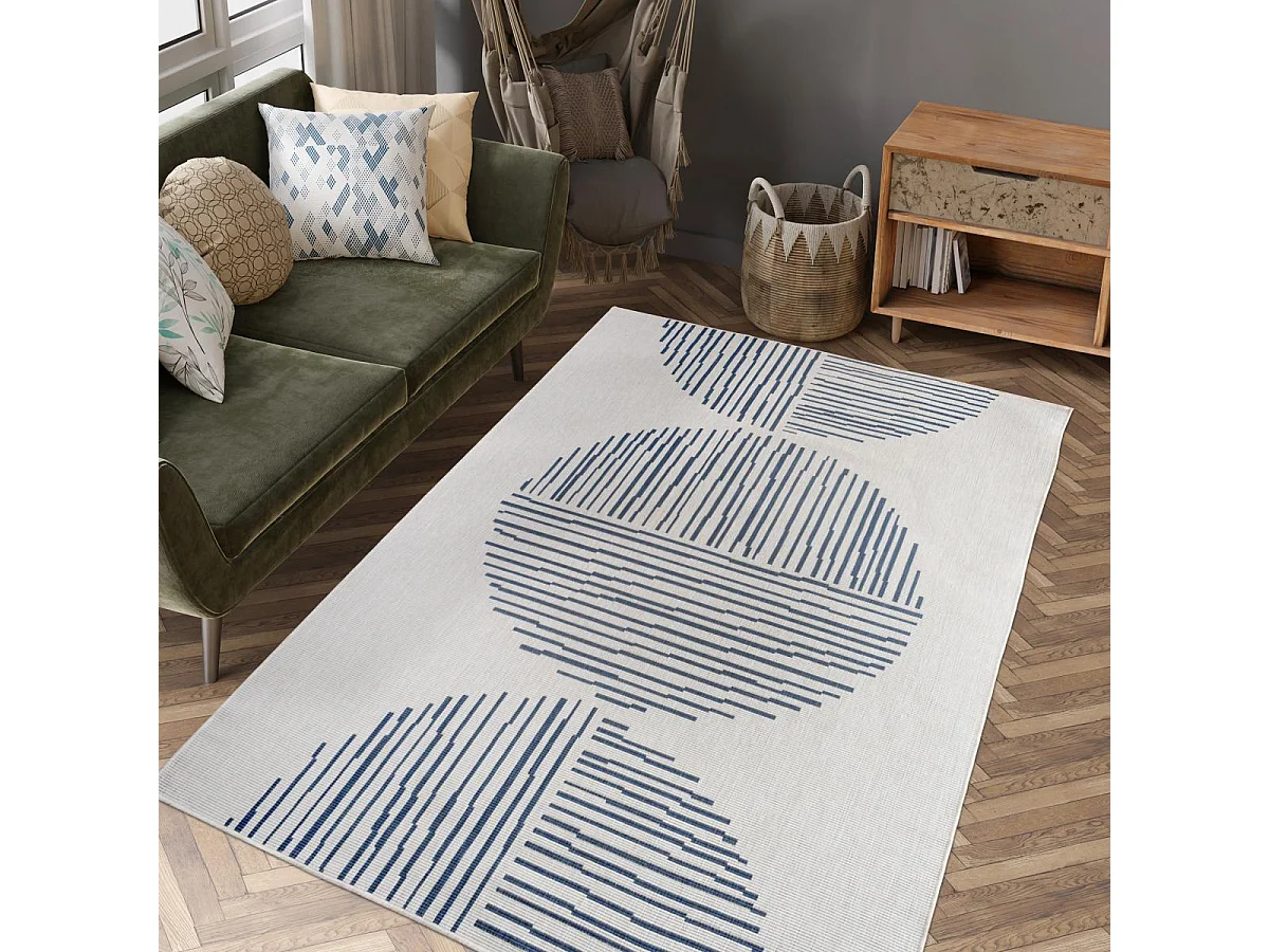 Tappeto da esterno, kilim reversibile 160x230 EX1 TUM blu e crema