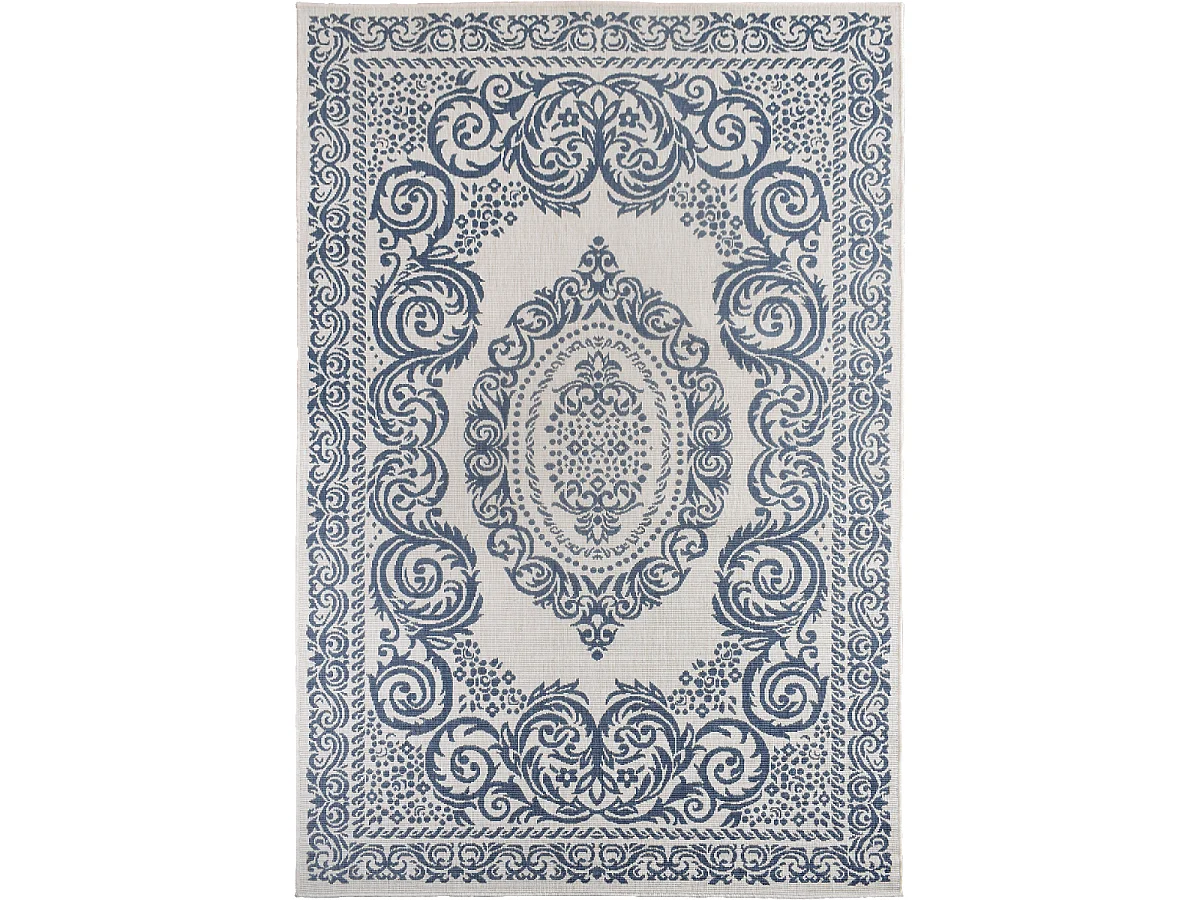 Tapis extérieur, kilim reversible 120x170 AR REVERSIBLE bleu et blanc