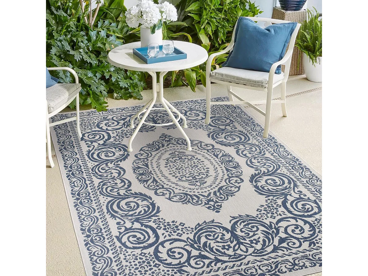 Tappeto da esterno, kilim reversibile 120x170 EX1 NEIROL blu e bianco