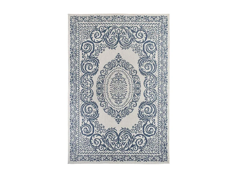 Tapis extérieur, kilim reversible 120x170 AR REVERSIBLE bleu et blanc