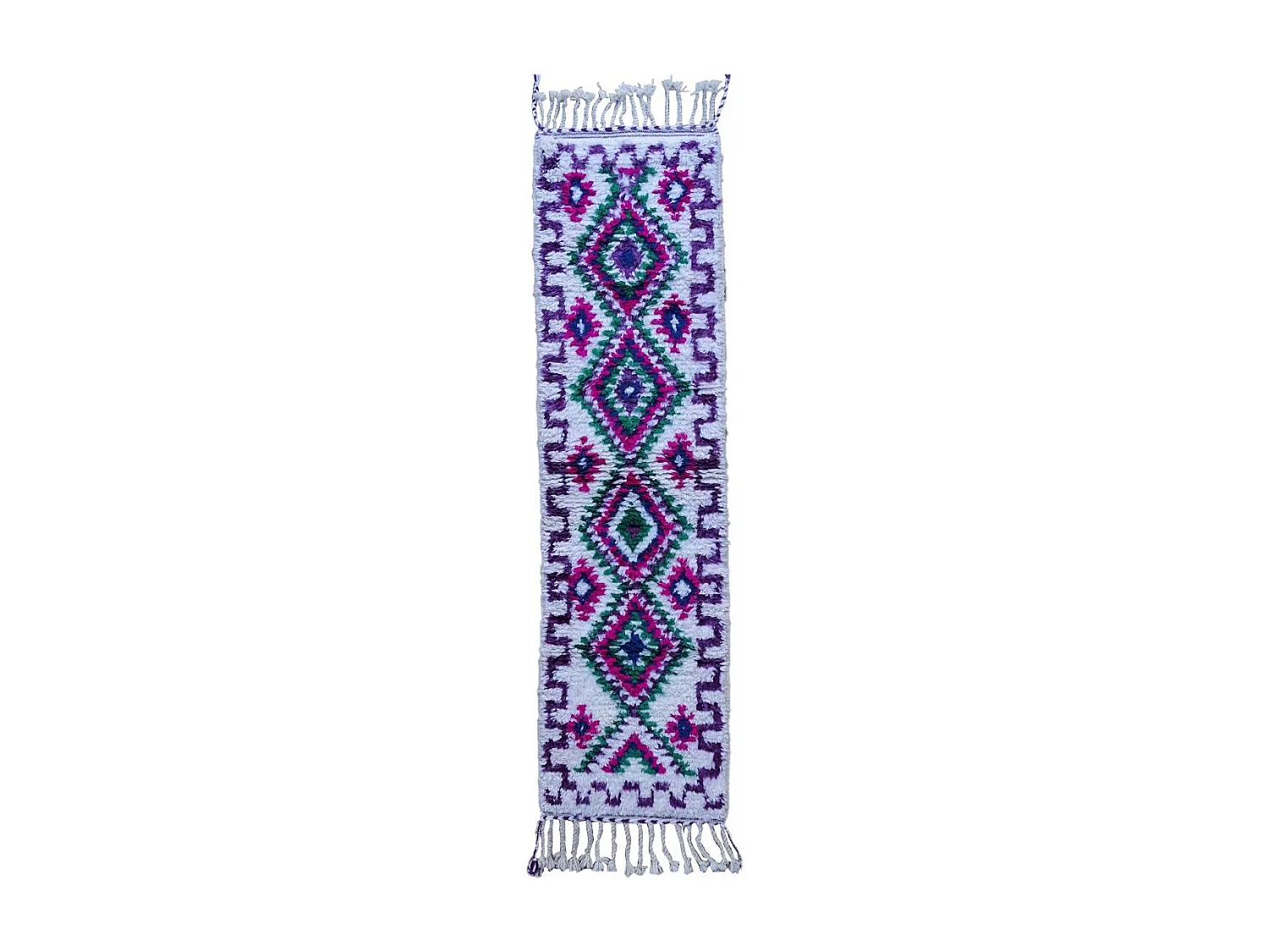 Authentique tapis berbère 65x240 fait à la main en laine crème et rose BENI OUARAIN DI