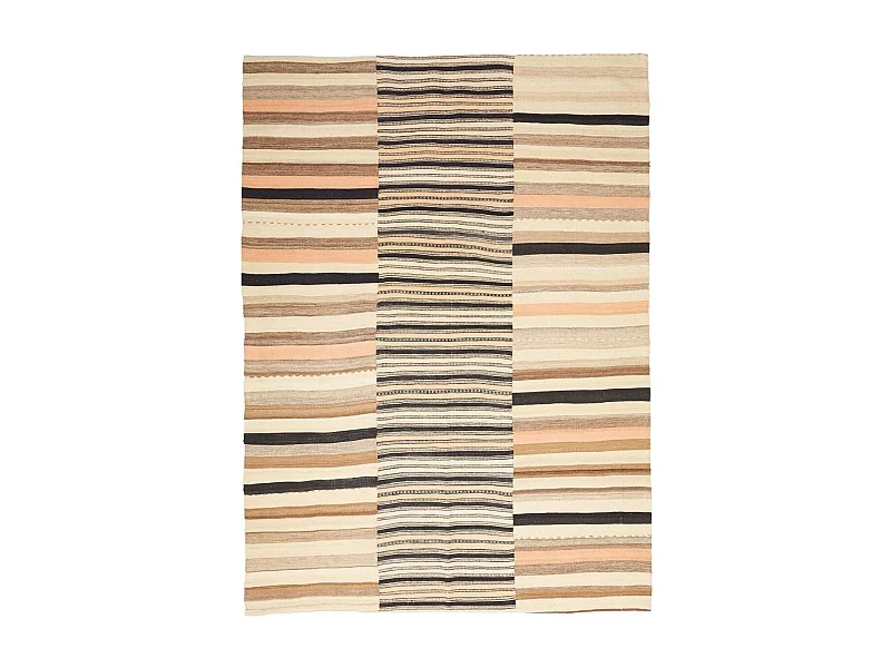 Authentique tapis d'Orient 166x217 kilim fait main en laine noir et orange B 7