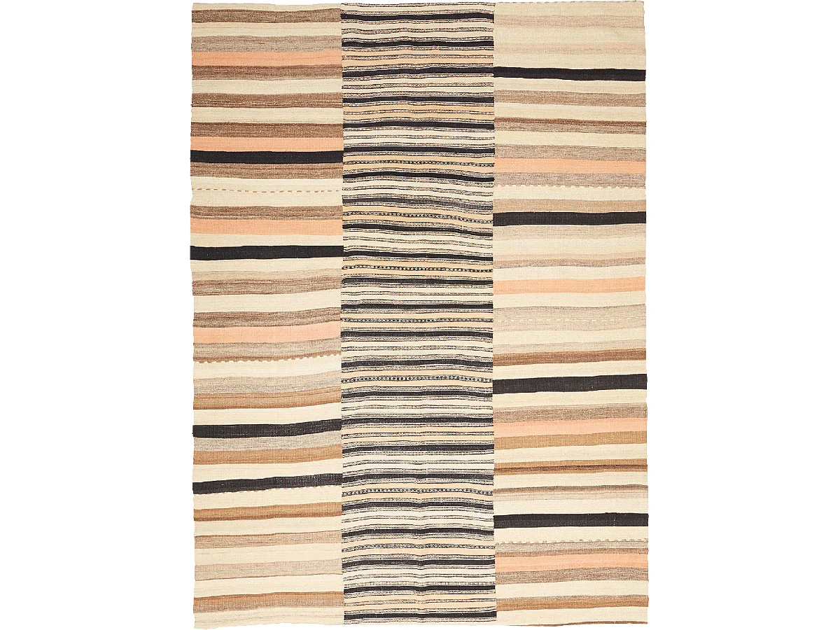 Authentique tapis d'Orient 166x217 kilim fait main en laine noir et orange B 7