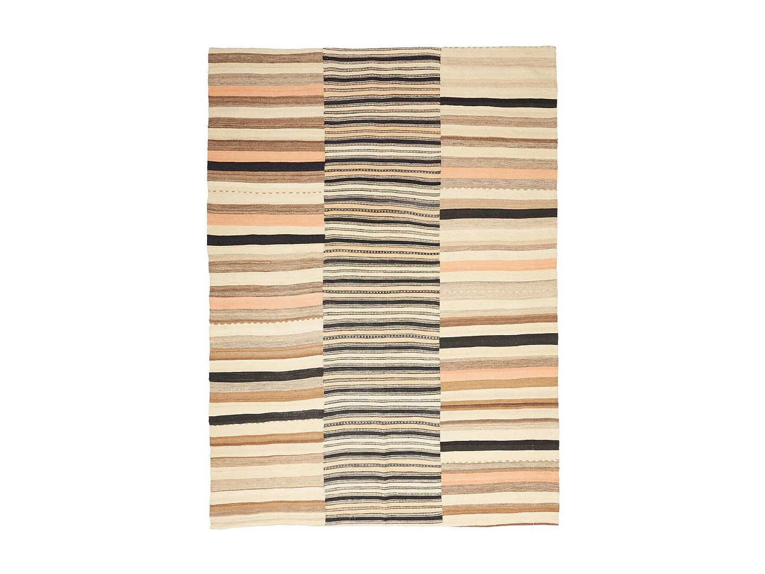 Authentique tapis d'Orient 166x217 kilim fait main en laine noir et orange B 7