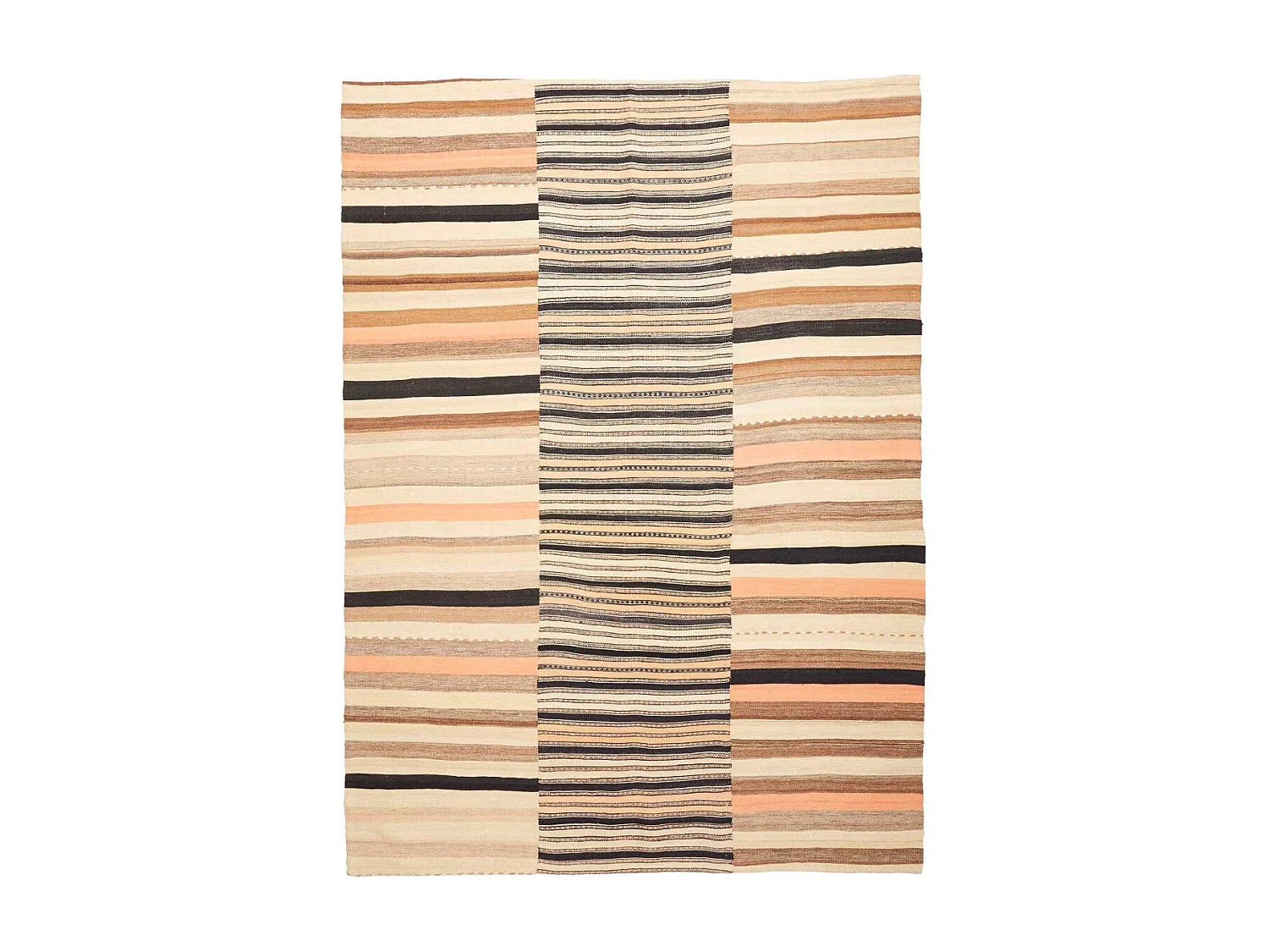 Authentique tapis d'Orient 166x217 kilim fait main en laine noir et orange B 7