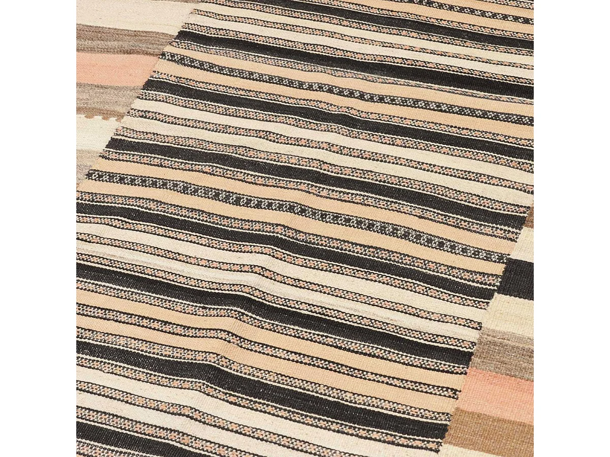 Authentique tapis d'Orient 166x217 kilim fait main en laine noir et orange B 7