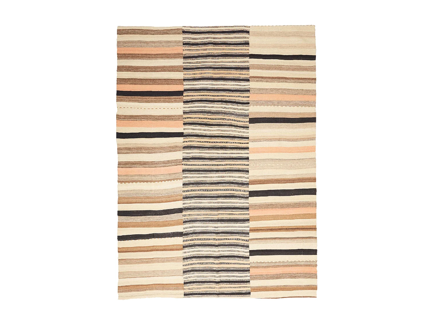 Authentique tapis d'Orient 166x217 kilim fait main en laine noir et orange B 7