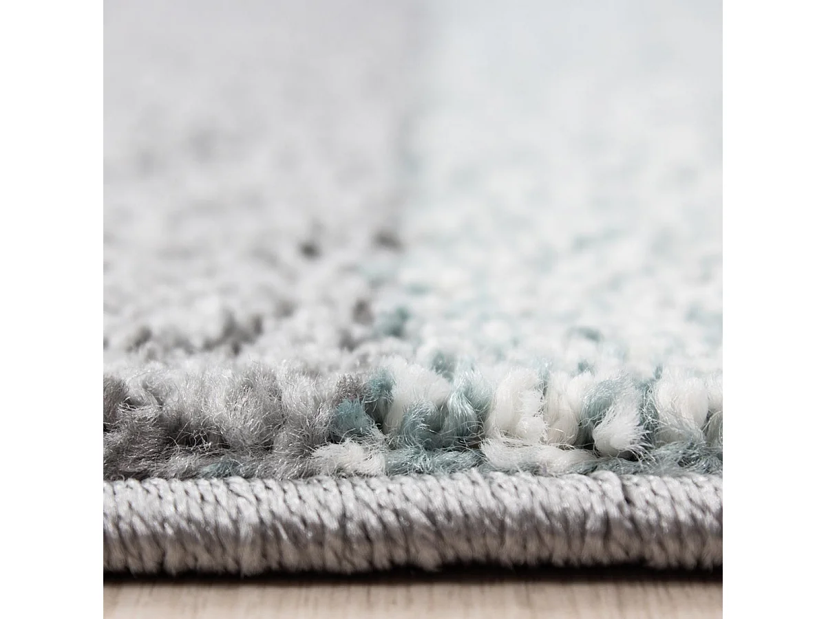 tapis couloir 80x250 tissé bleu et gris rectangle motif géométrique KARLUK