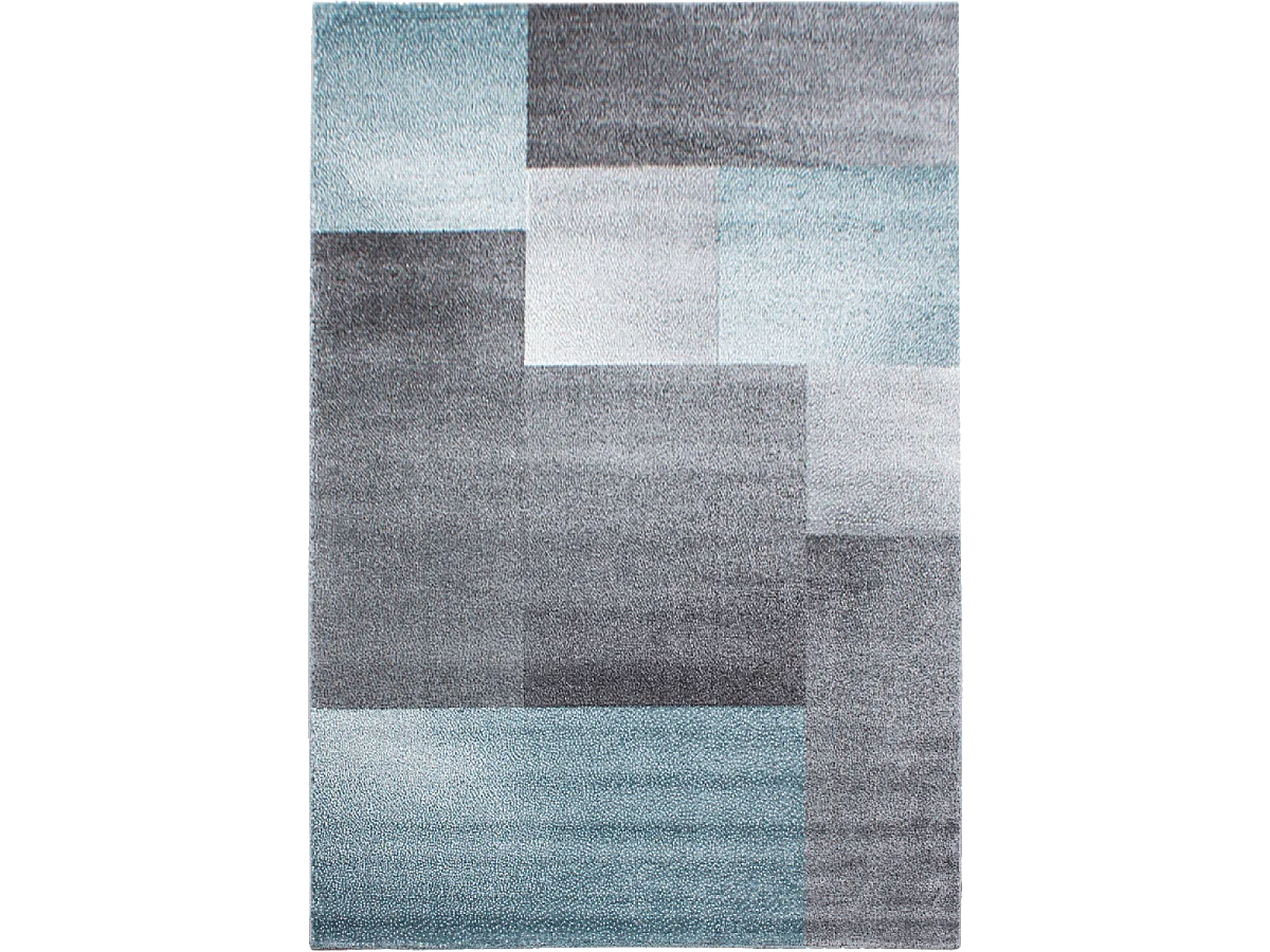 tapis couloir 80x250 tissé bleu et gris rectangle motif géométrique KARLUK