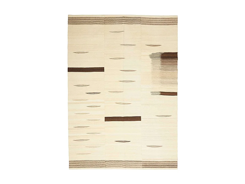 Authentique tapis d'Orient 165x233 kilim fait main en laine crème et noir F