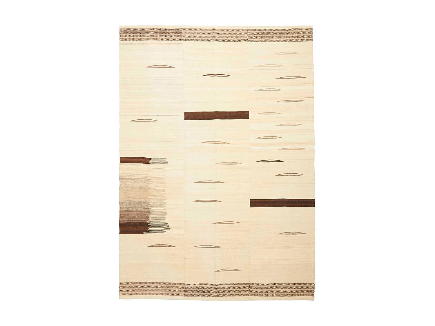 Authentique tapis d'Orient 165x233 kilim fait main en laine crème et noir F