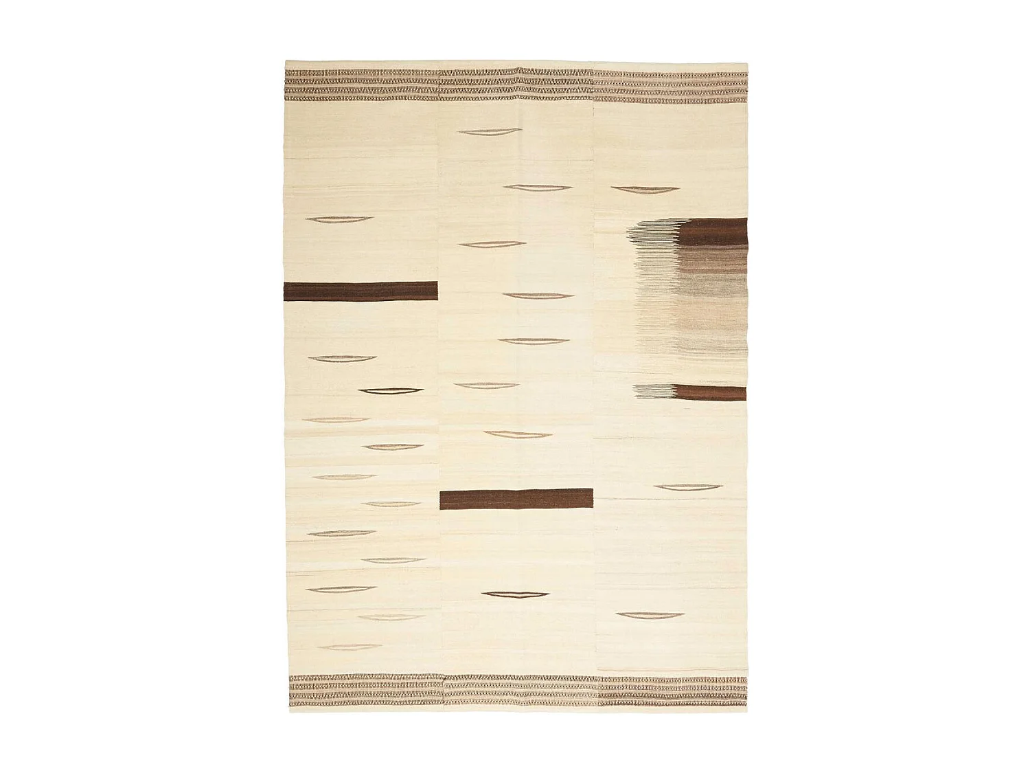 Authentique tapis d'Orient 165x233 kilim fait main en laine crème et noir F