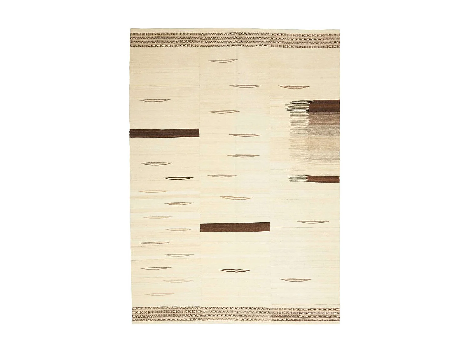 Authentique tapis d'Orient 165x233 kilim fait main en laine crème et noir F