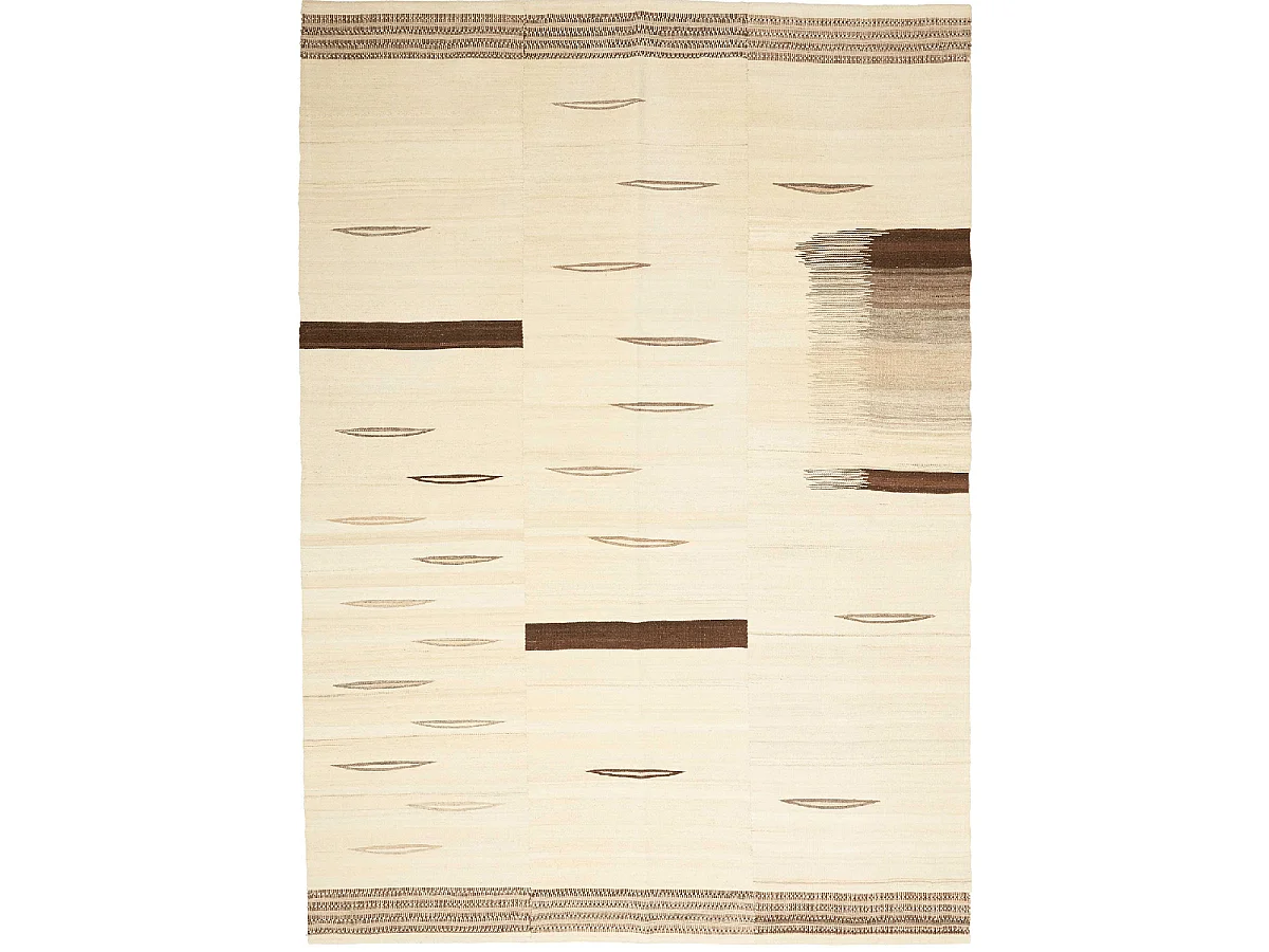 Authentique tapis d'Orient 165x233 kilim fait main en laine crème et noir F