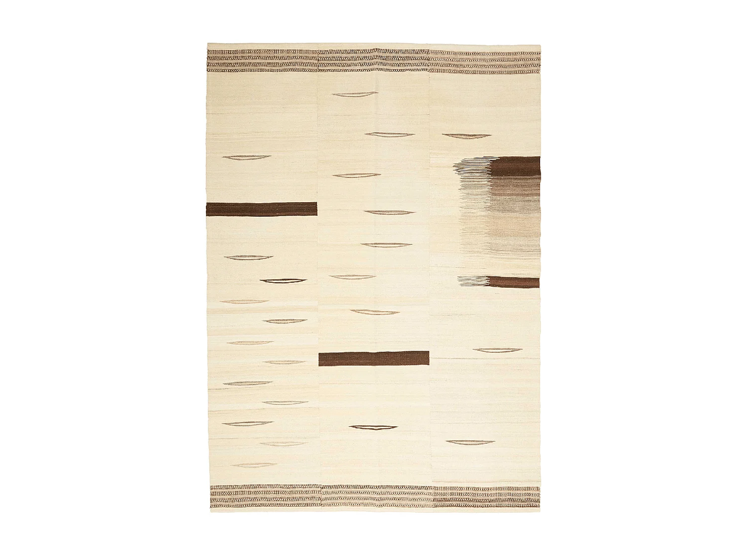 Authentique tapis d'Orient 165x233 kilim fait main en laine crème et noir F