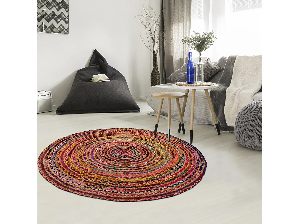 Tapis rond 140x140 rond ALANA Multicolore , tapis artisanal