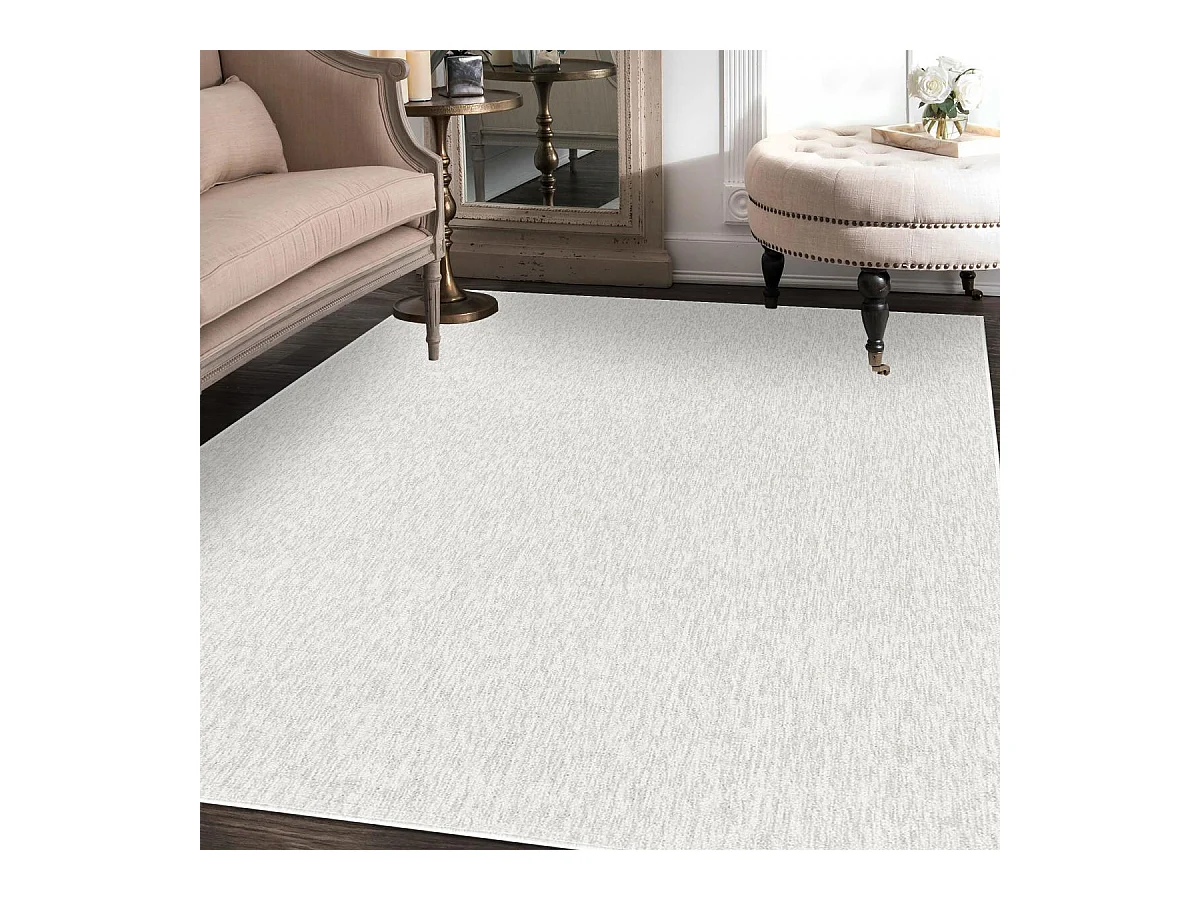 tapis chambre Ø120cm tissé crème rond motif uni SAKRDA