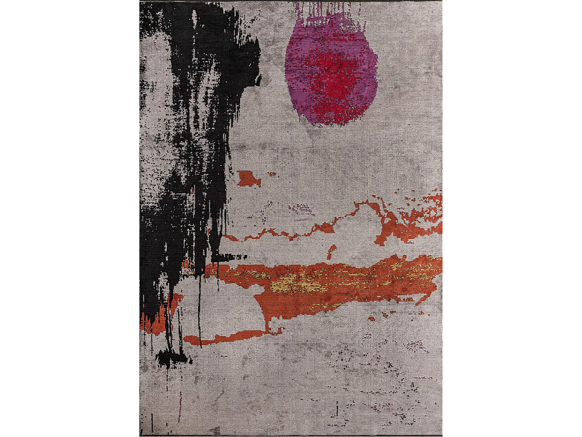 Tapis kilim 160x230 rectangle tissé en coton gris et orange motif abstrait