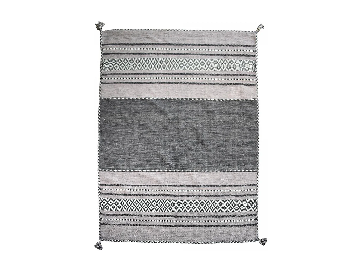 Tapis kilim 80x150 rectangle fait main en coton gris et noir motif ethnique
