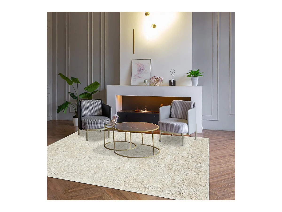 tapis chambre 120x170 tissé crème rectangle motif géométrique ELEGANCE B