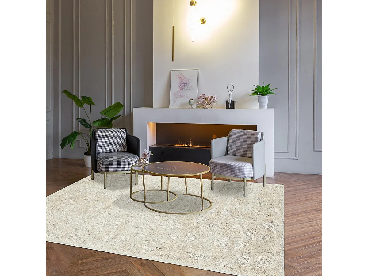 tapis chambre 120x170 tissé crème rectangle motif géométrique ELEGANCE B