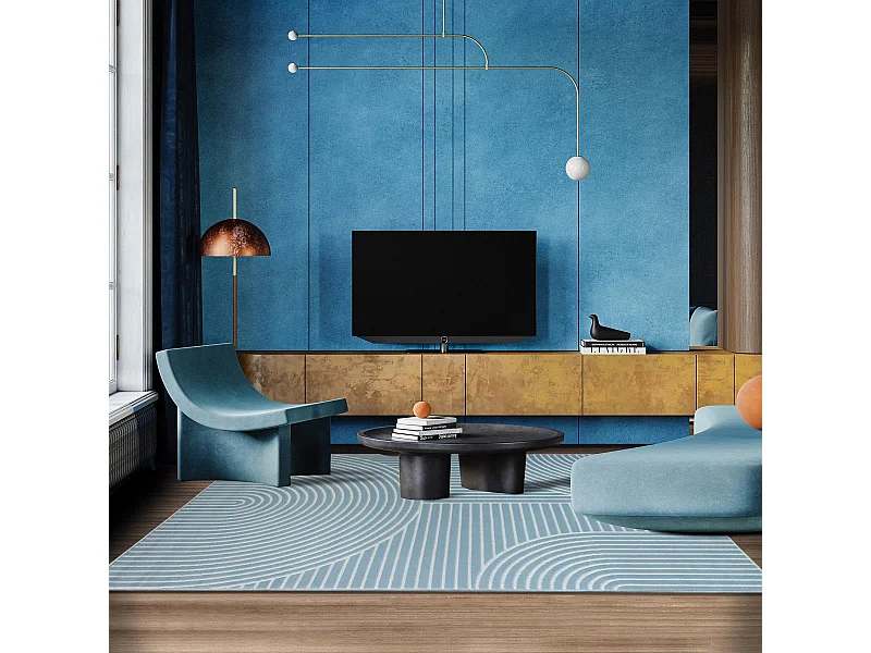 tapis chambre 80x150 tissé bleu rectangle motif géométrique AF2 ARCROL