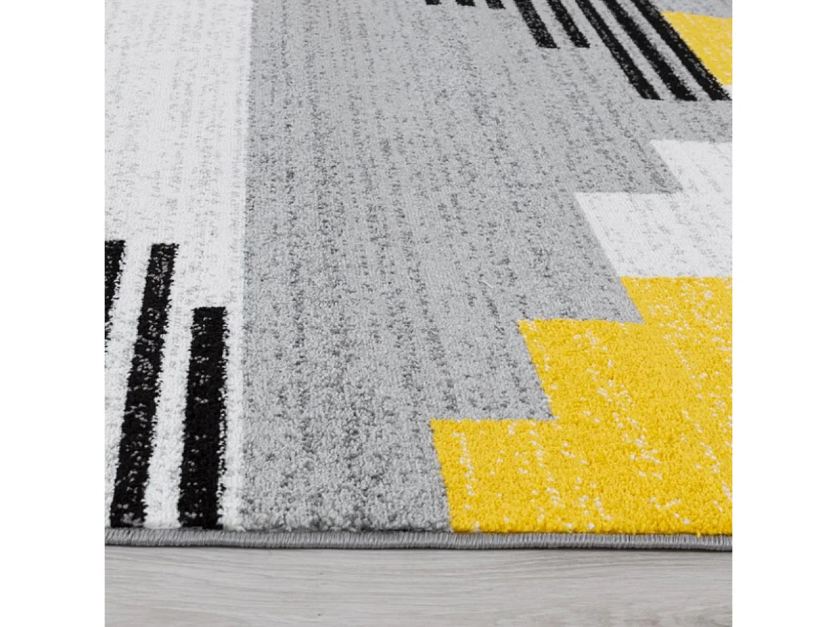 tapis entrée 50x80 tissé jaune et blanc rectangle motif géométrique NOTAR