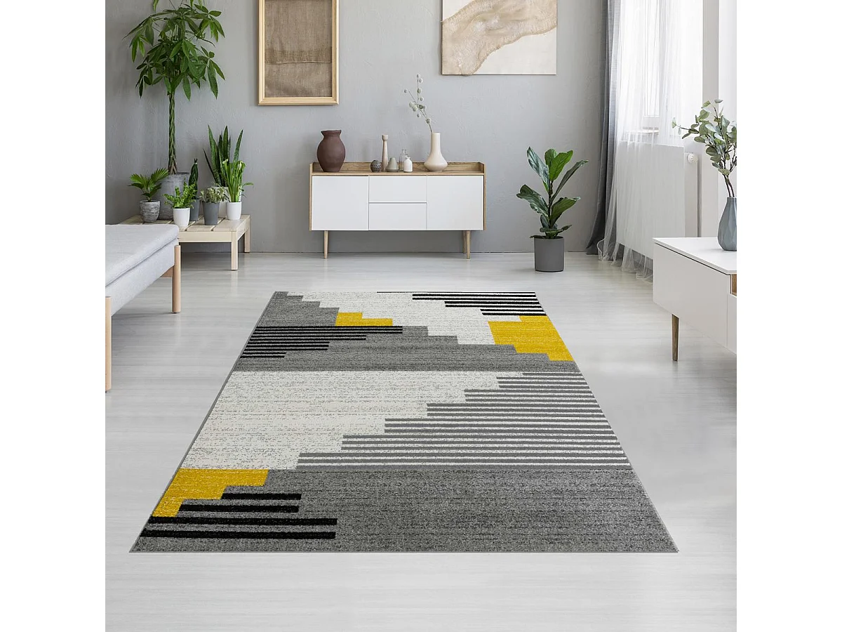 tapis entrée 50x80 tissé jaune et blanc rectangle motif géométrique NOTAR