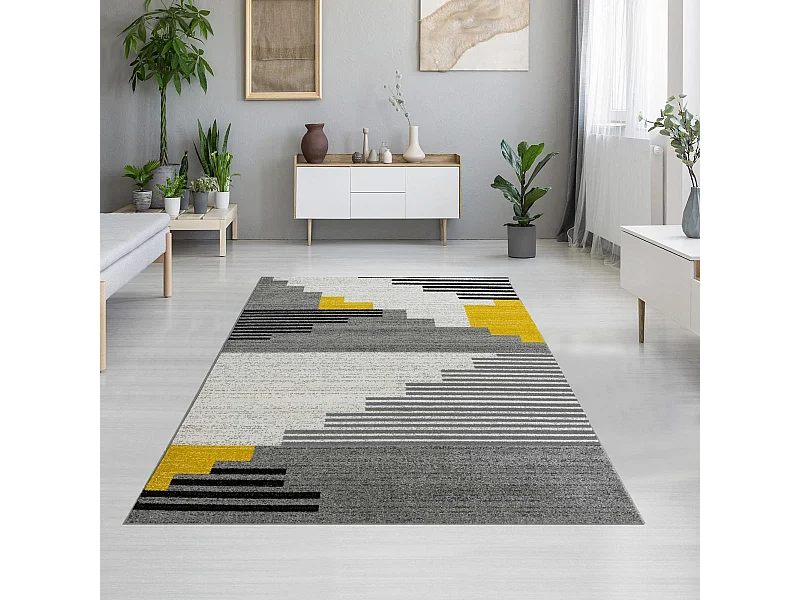 tapis entrée 50x80 tissé jaune et blanc rectangle motif géométrique NOTAR