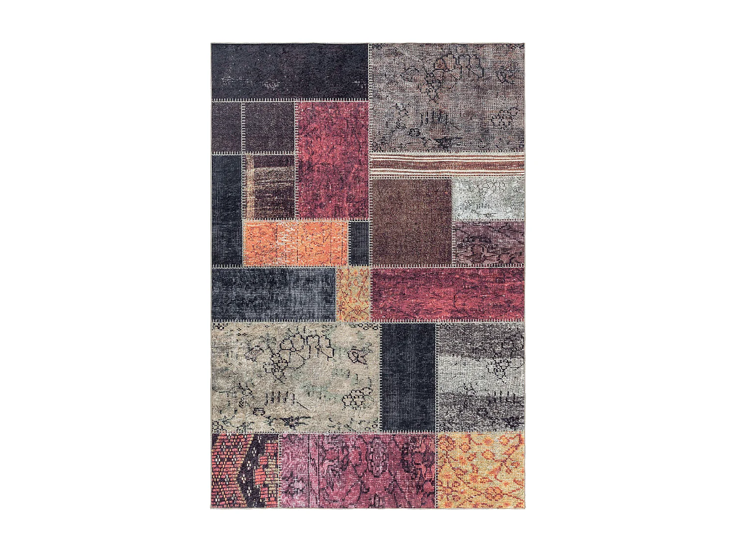 alfombra de salón grande 200x290 tejida con motivos orientales rectangulares en naranja y negro AKIOK