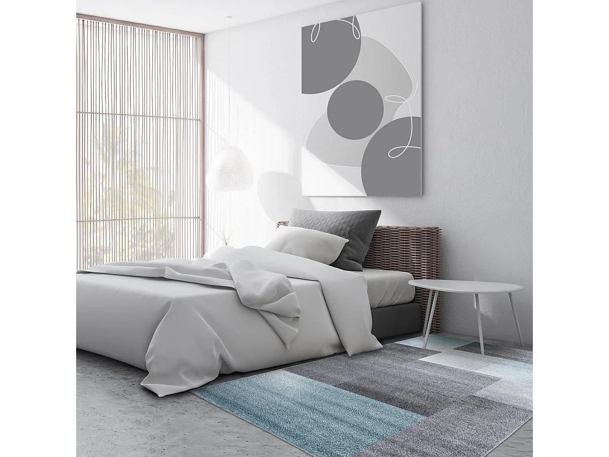 tapis salon 200x290 tissé bleu et gris rectangle motif géométrique KARLUK