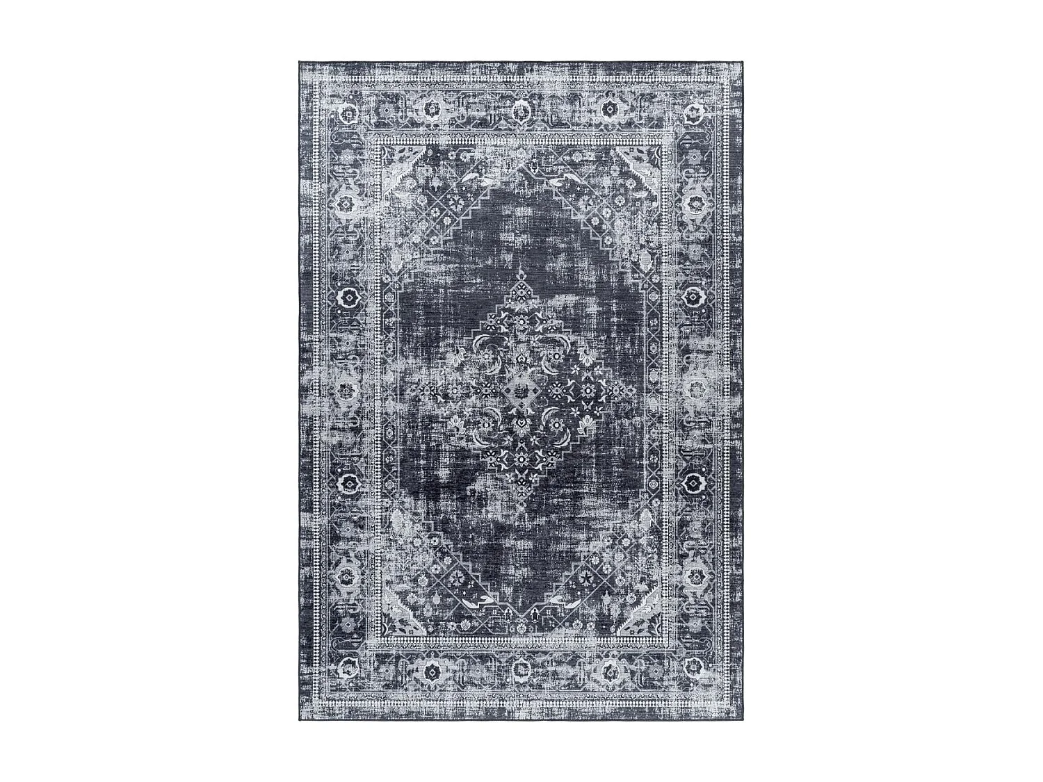 Tapis orient 140x200 rectangle noir tissé motifs orientaux AKIAK