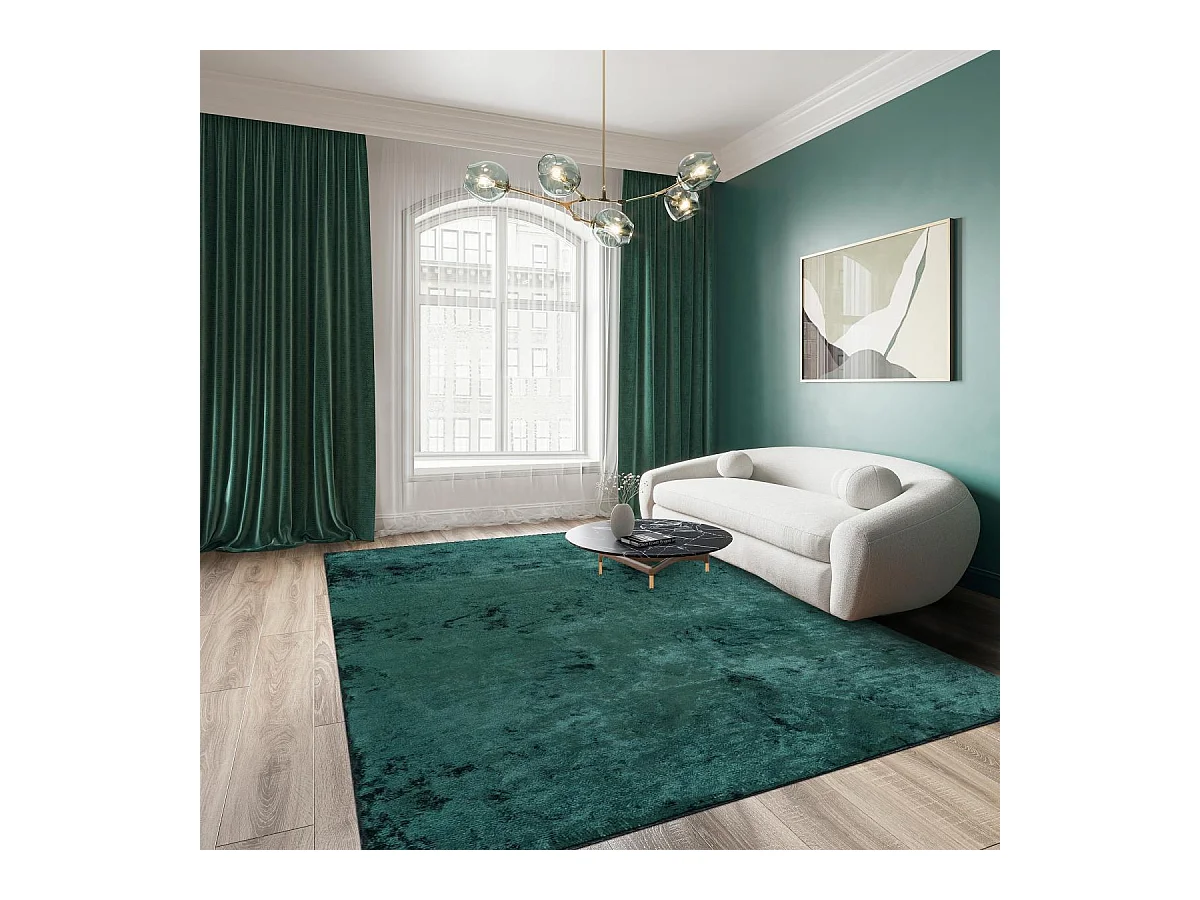 Tapis kilim 240x340 rectangle tissé en coton vert motif faux uni UNIVERS
