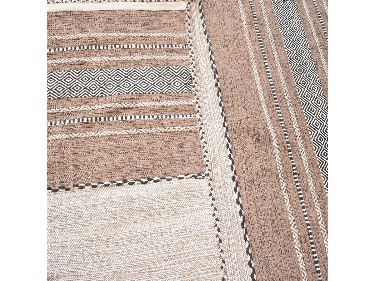 Tapis kilim 120x170 rectangle fait main en coton beige et marron